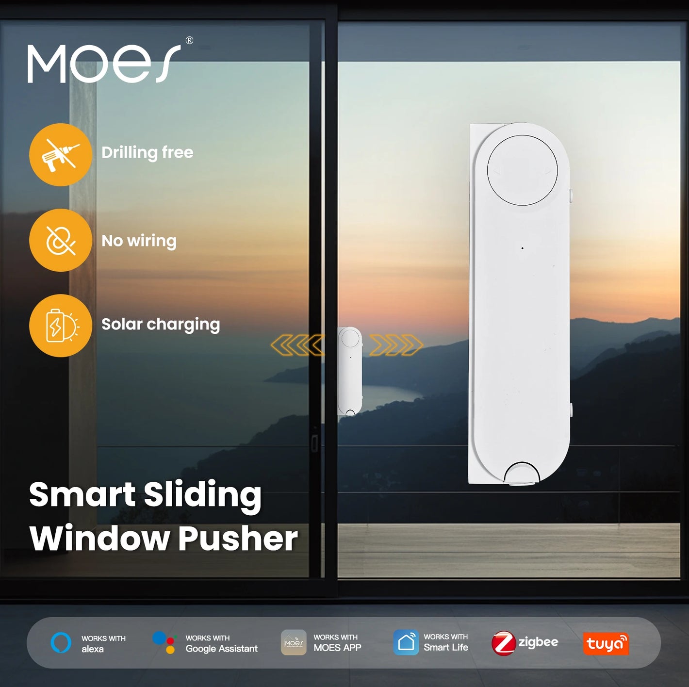 ENGIES Tuya ZigBee Smart Sliding Window Pusher Automatic Opener Closer Solar Charging App Remote Control Support Alexa Google Home