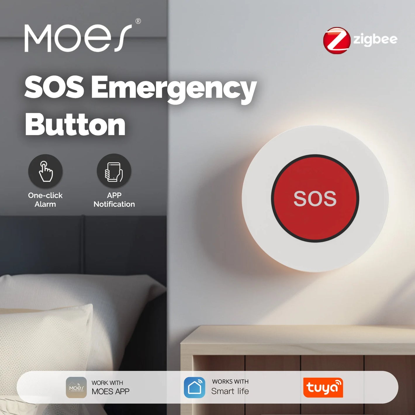 ENGIES ZigBee SOS Alarm Button Tuya One Click For Emergency Help Children Elderly Patient Hospital Home Safety APP Notification