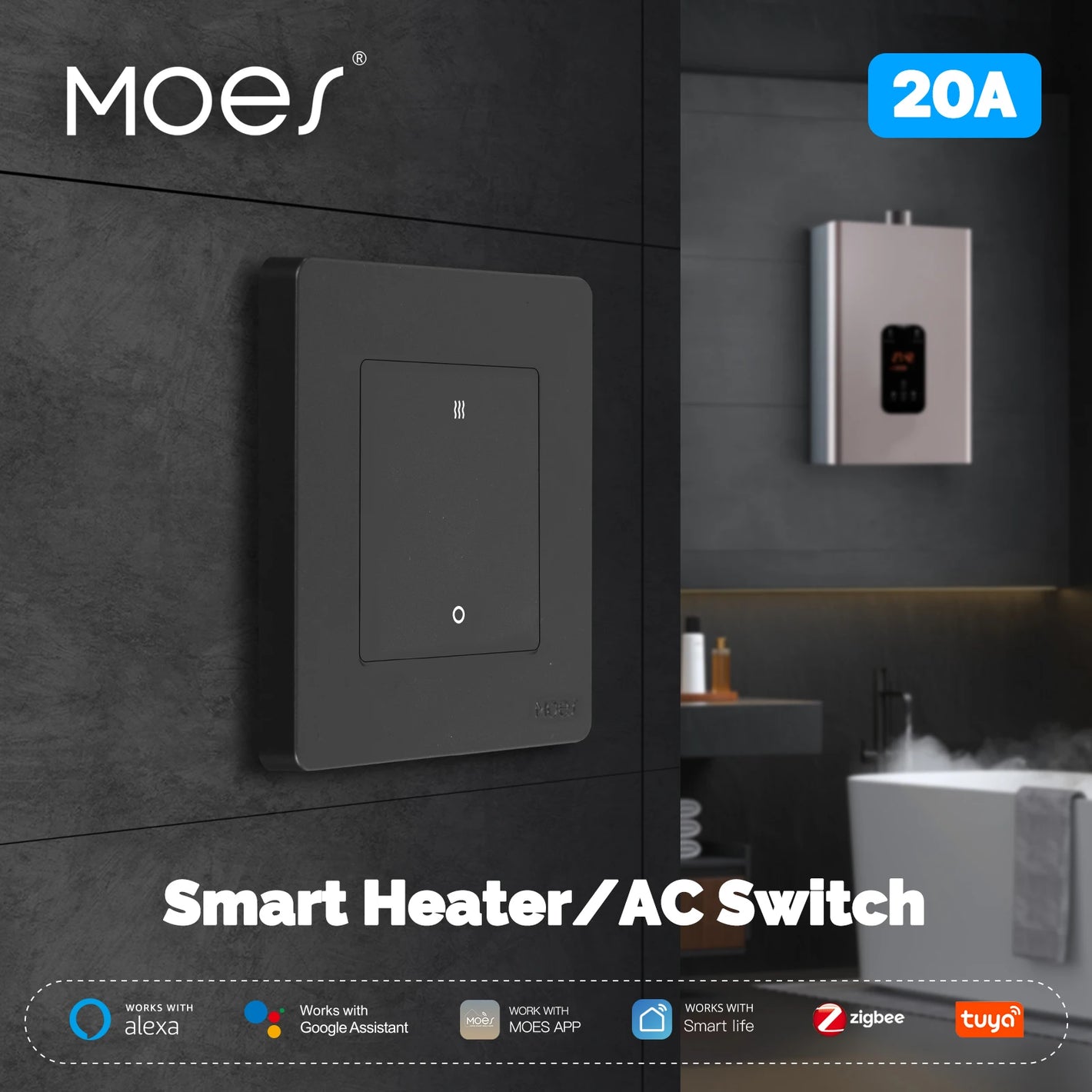ENGIES ZigBee Heater AC Switch Tuya 20A High Load Electricity Monitor Double Pole App Remote Control Work With Alexa Google Home