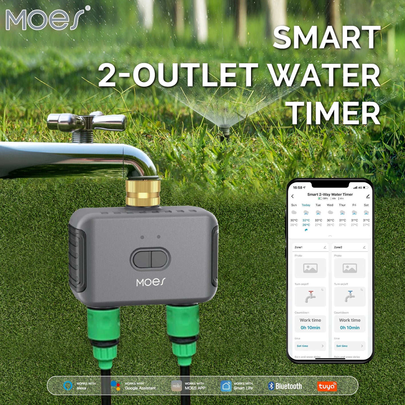 ENGIES Bluetooth Value Smart Garden Sprinkler Water Timer by 2 Way Rain Delay Filter Programmable Automatic Irrigation Controller