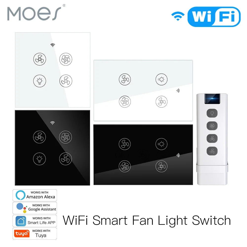 ENGIES New WiFi RF Smart Ceiling Fan Light 2/3 Way Control Smart Life/Tuya APP RF Remote Speed Control Alexa Google Home Compatible