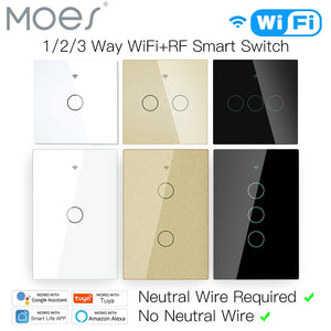 ENGIES WiFi Smart Light Touch Switch No Neutral Wire Required Life Tuya APP control Alexa Google Home Compatible 1/2/3 Gang EU US