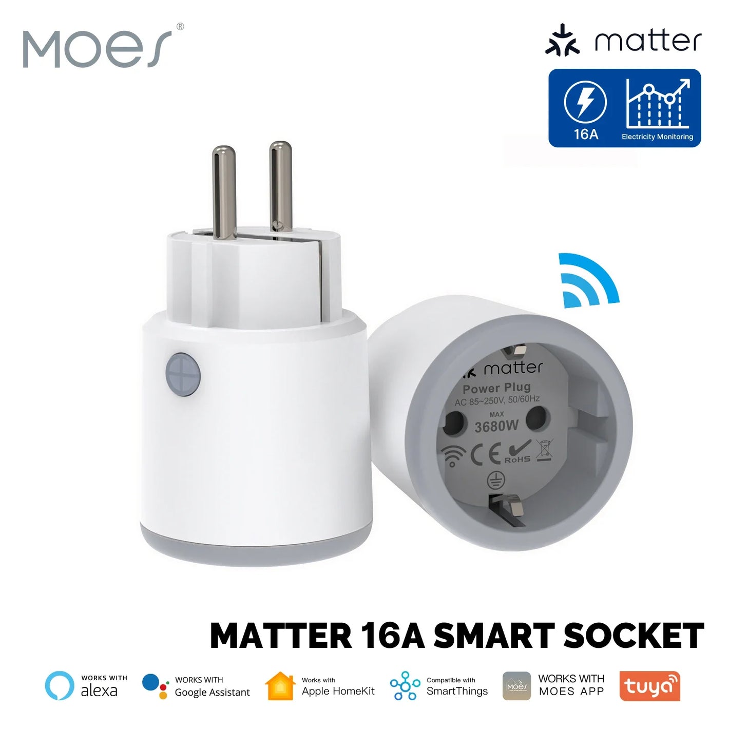 ENGIES Smart EU/US/UK Plug Matter WiFi Socket 15/16A Timer Outlet Power Monitor Support TUYA  Apple Homekit with Google Home Alexa