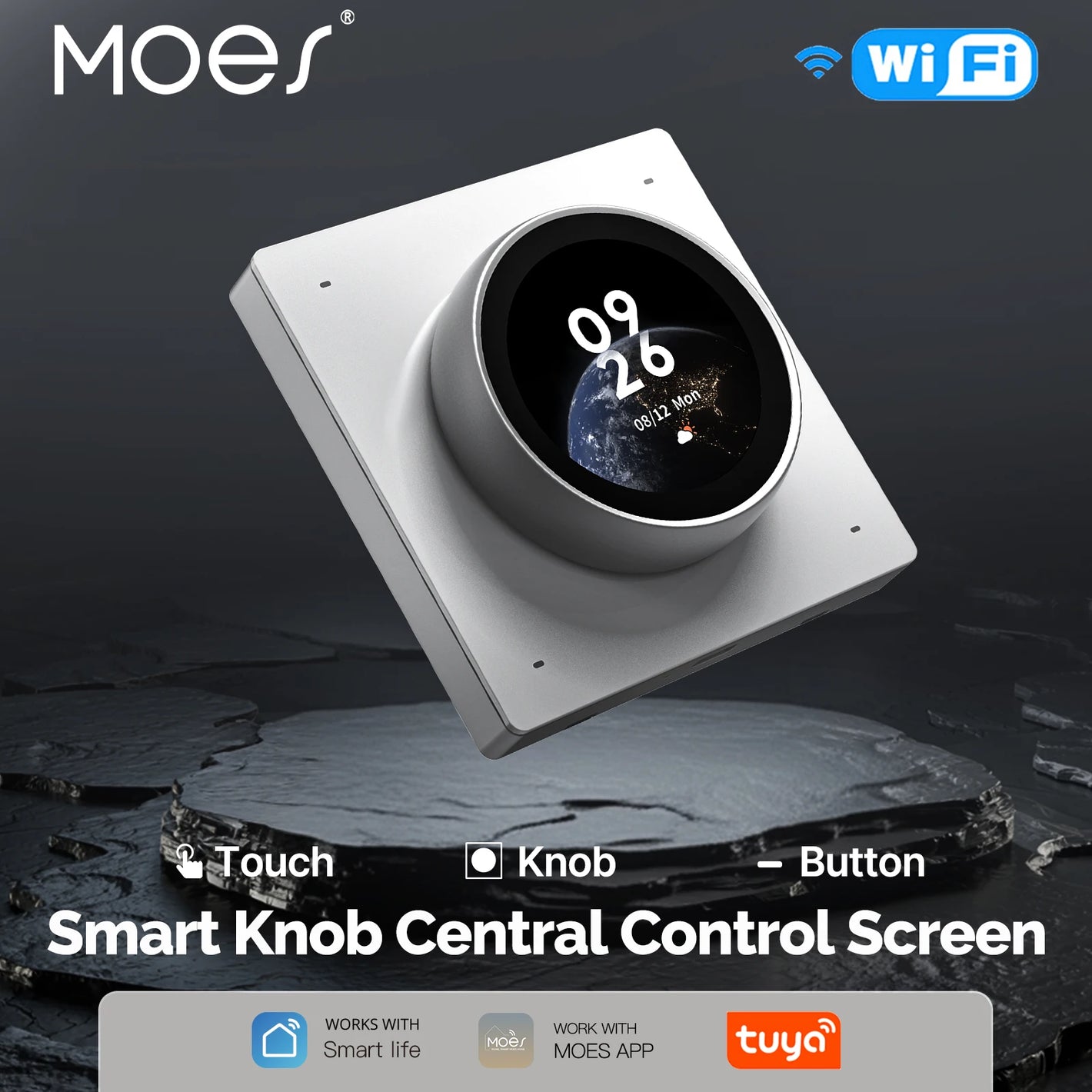 ENGIES Tuya WiFi Smart Knob Central Control Screen Touch Rotate 3 Relays 4 Buttons Programmable Scene Switch RTOS New System