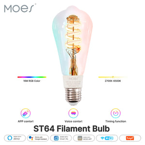 ENGIES Tuya WiFi Smart ST64 Edison LED Light Bulbs 16 Million RGB Color Changing 2700K-6500K Dimmable Work with Alexa/Google Home