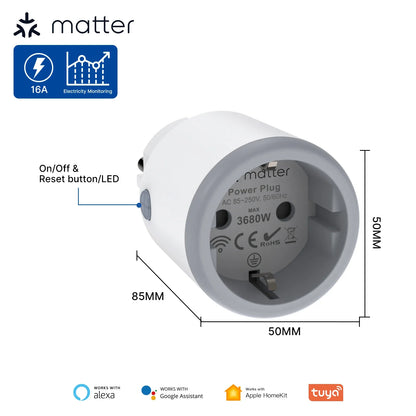 ENGIES Smart EU/US/UK Plug Matter WiFi Socket 15/16A Timer Outlet Power Monitor Support TUYA  Apple Homekit with Google Home Alexa