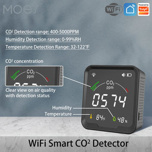 ENGIES Smart Tuya CO2 Detector Temperature Humidity Tester 3 in 1 Carbon  Dioxide Detector Air Quality Monitor WiFi alarm senor