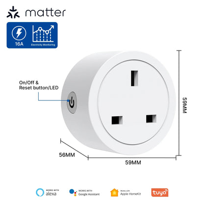 ENGIES Smart EU/US/UK Plug Matter WiFi Socket 15/16A Timer Outlet Power Monitor Support TUYA  Apple Homekit with Google Home Alexa