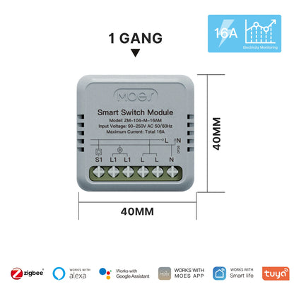 ENGIES Tuya ZigBee Smart Mini Switch Module Electricity Consumption Monitor Light Switch 1 Gang 16A Breaker Support Alexa Google