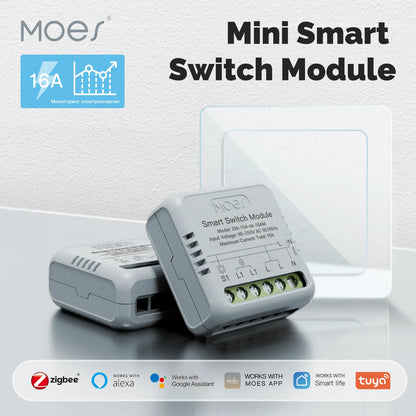 ENGIES Tuya ZigBee Smart Mini Switch Module Electricity Consumption Monitor Light Switch 1 Gang 16A Breaker Support Alexa Google