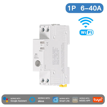ENGIES WiFi Tuya Smart Circuit Breaker 40A Alarm Threshold Set Electricity Monitor V0 Fireproof Retardant APP Control With Alexa